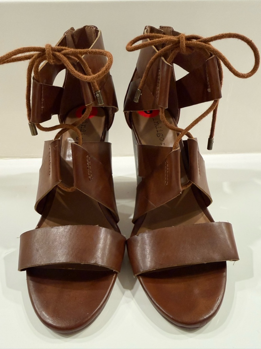 Indigo Rd. Gladiator Brown Leather Lace-Up Heeled Sandals